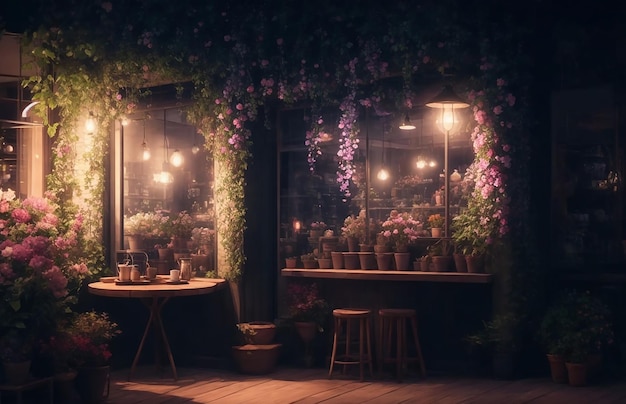 Floral cafe interior background