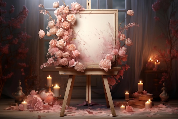 Floral and Candle Artistry with a Blank Canvas Ai Generative