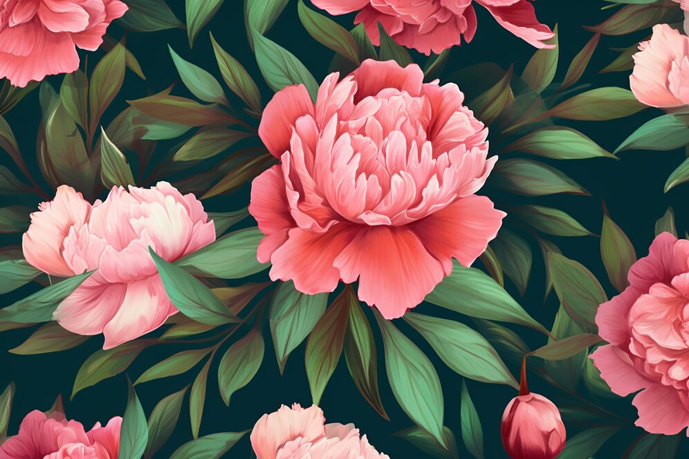 Premium Photo | Floral card pink lush peonies template for the design