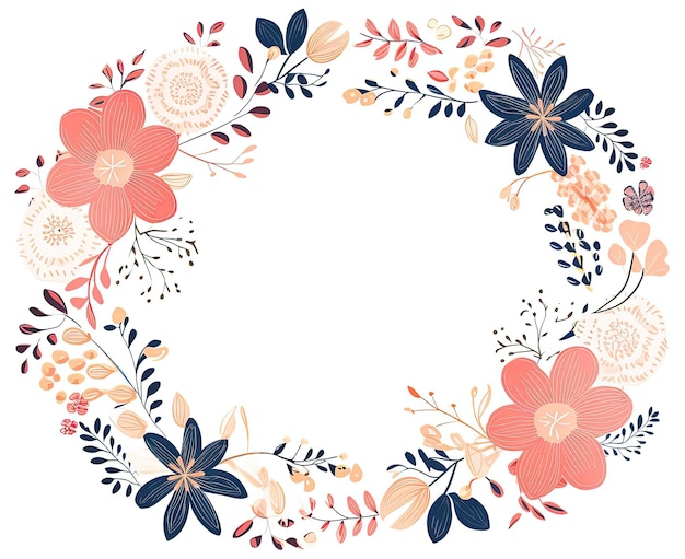 floral circle image frame illustration background isolated in the style of orange and navy