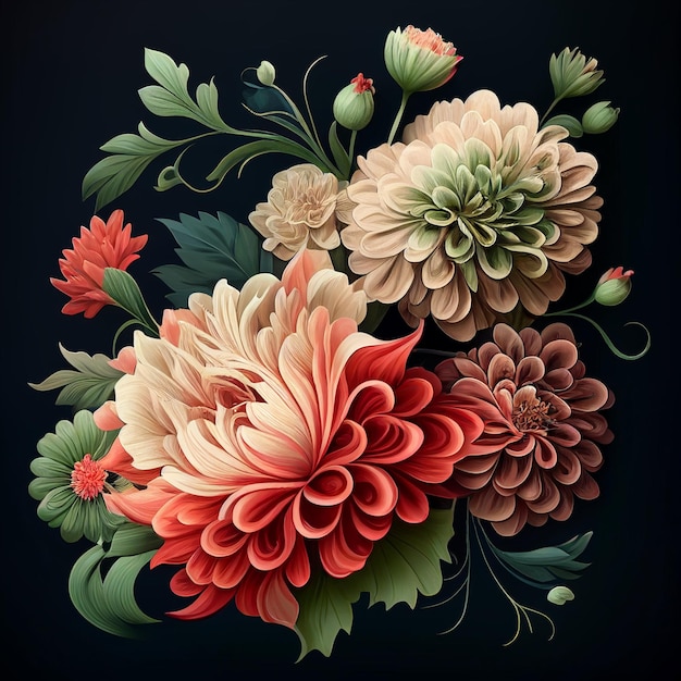花の古典的な壁紙 ヴィンテージの花の芸術 ロマンチックな花束 生成 AI