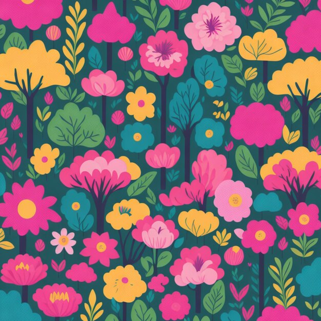 Floral colorful pattern leaves trees flowers textile print hand drawn vector background wallpaper