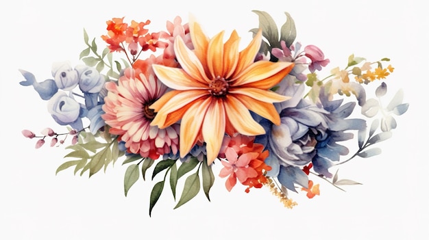 Floral composition watercolor flowers bouquet Generative ai