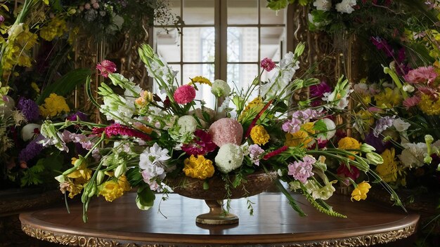 Floral composition with frame on table