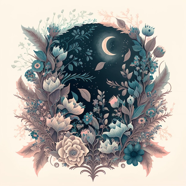 Floral Crescent Moon