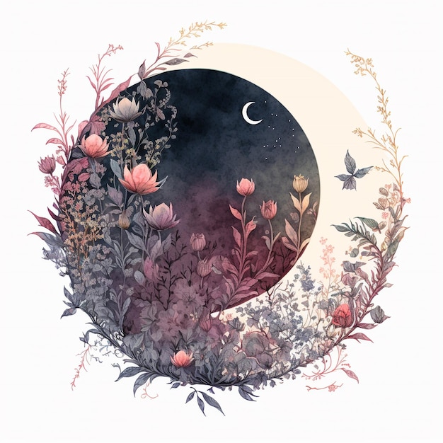 Floral Crescent Moon