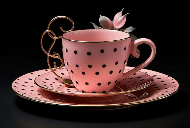 Photo a floral cup and saucer on a metal plate