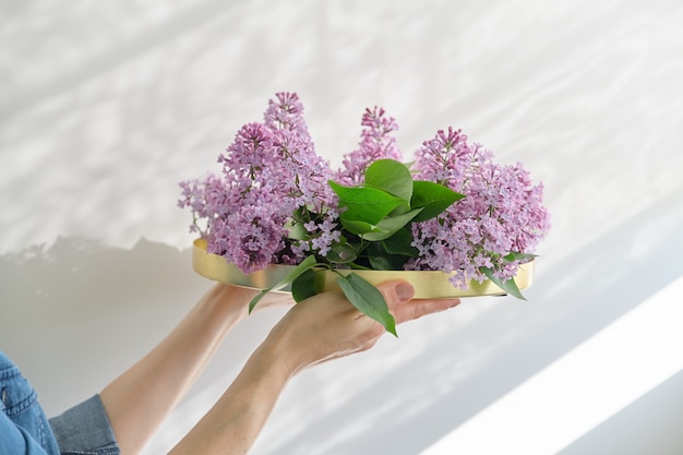 Floral decor of interiors, lilac flowers in form of bouquet