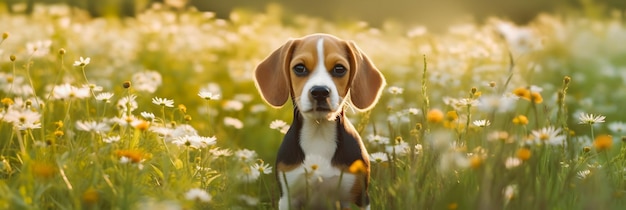 Floral delight beagle immersed in a beautiful flowerfilled landscape
