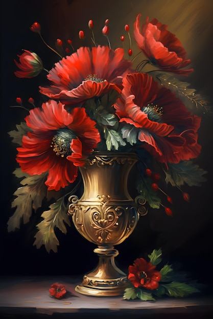 花柄のデザインの背景、赤い花