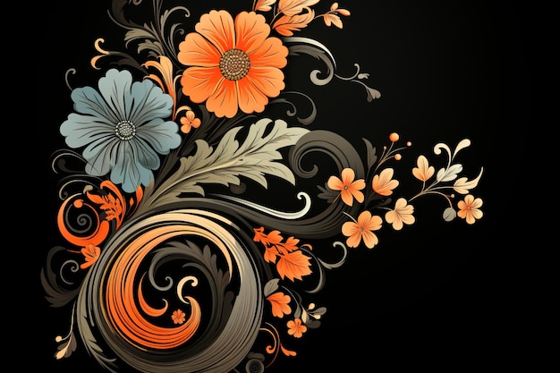 a floral design on a black background