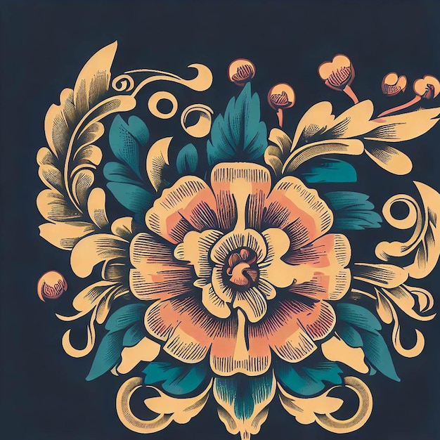 a floral design on a black background