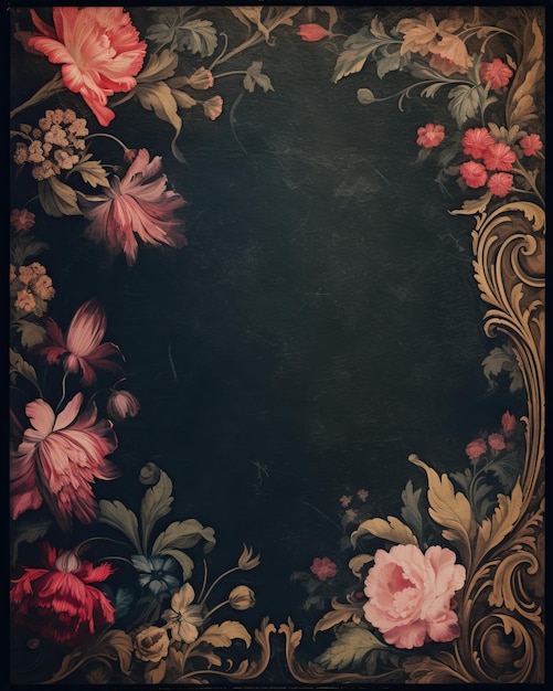 A floral design on a black surface