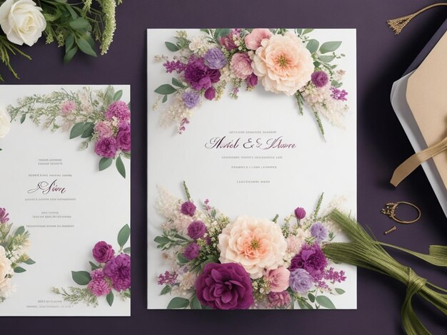 Photo floral design wedding invitation mockup