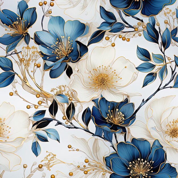 a floral design with blue and white flowers