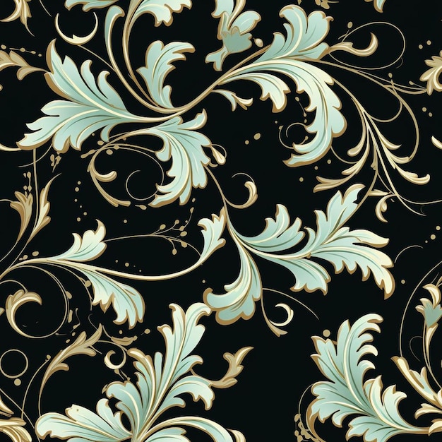 Photo a floral design with gold and green leaves on a black background.
