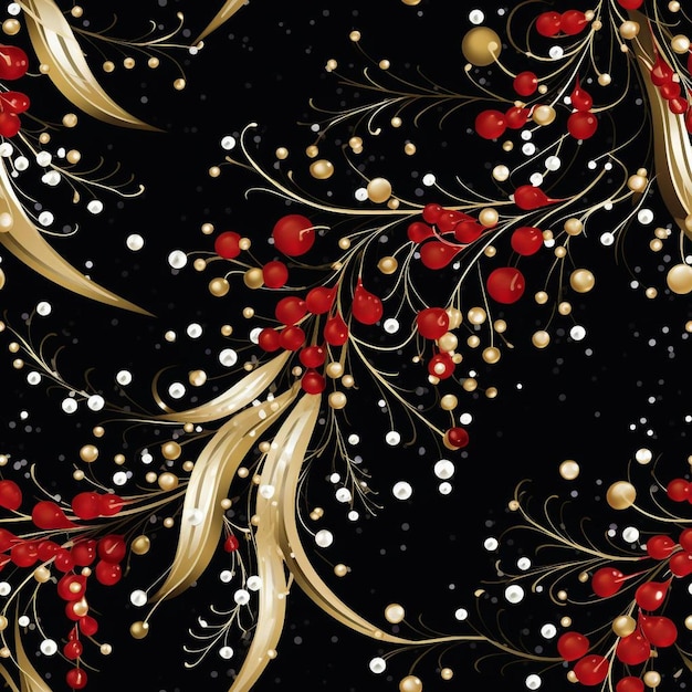 A floral design with gold and red flowers on a black background.