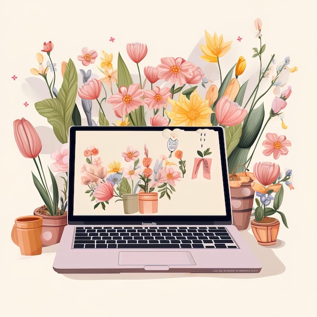 Floral design with laptop