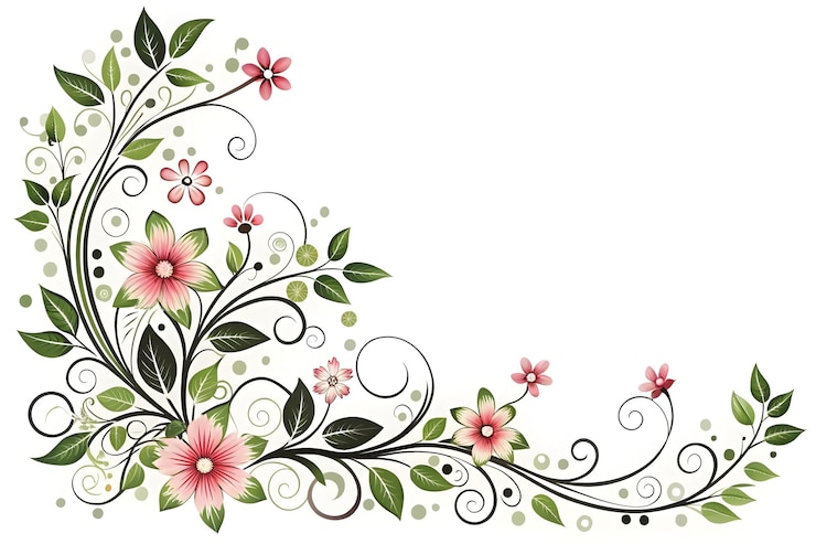 Photo a floral design with pink flowers and green leaves