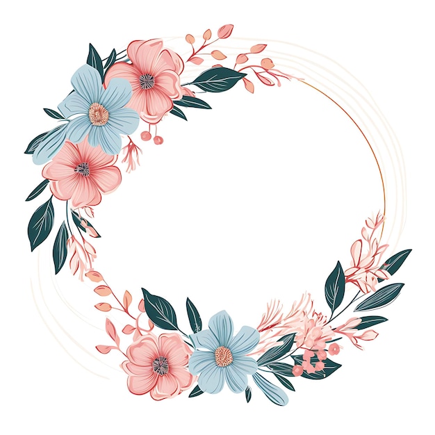 Photo a floral design with pink flowers and a round frame