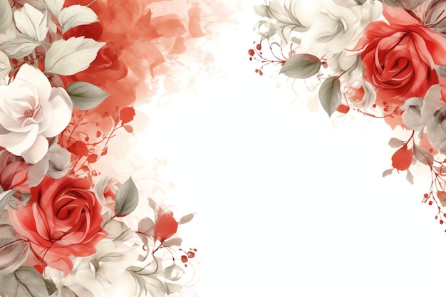 A floral design with red and white flowers on a white background.