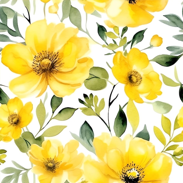 Floral Dreamy Watercolor Pattern Dominantly yellow