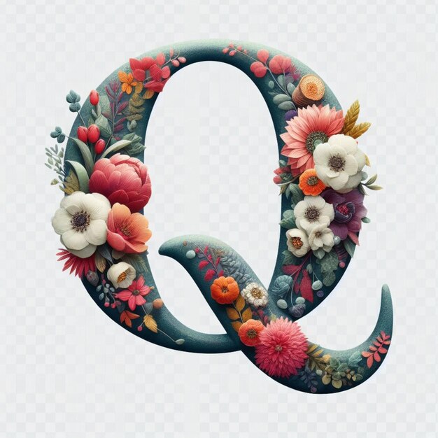 Floral Elegance VintageInspireerde geborduurde letter Q met delicate bloemen en bladeren ai beeld