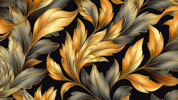 Floral elegant pattern with gold leaves decoration Generative AI