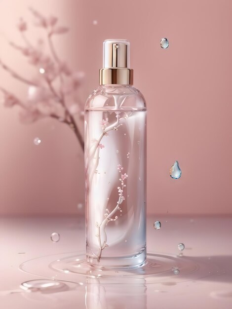 Floral Elixir The Beauty of Skincare Bottles Adorned with Water and Flowers