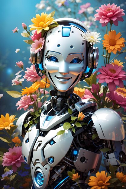 写真 花の抱きしめ 植物ロボットの喜びの笑顔を捉える ai generative