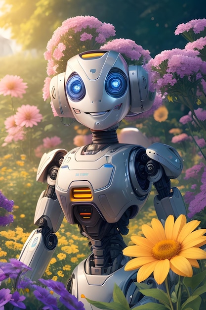 写真 花の抱きしめ 植物ロボットの喜びの笑顔を捉える ai generative