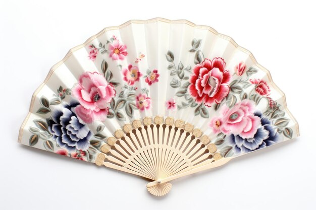 Photo floral embroidered fan collection isolated on white background