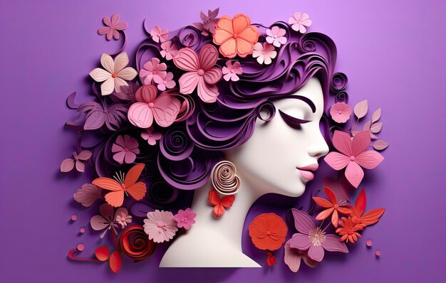 Floral female symbol on purple background for women's day celebration