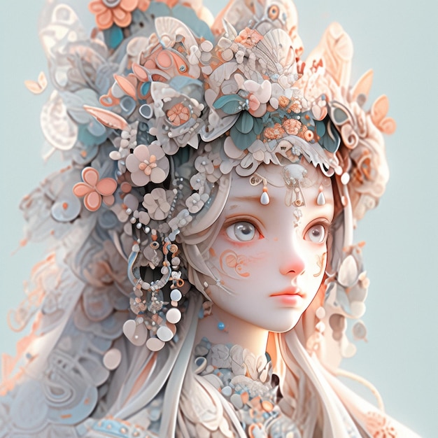 Floral feminine antique with epic technology Generative Ai