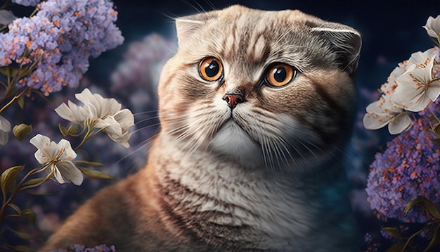 floral flower art AI generated cat cute portrait in showcasing bright eyes