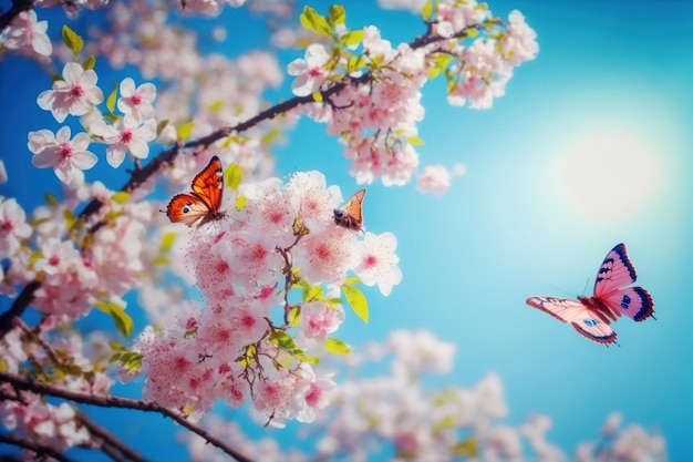 Floral flower spring abstract background of cherry blossom flower in spring