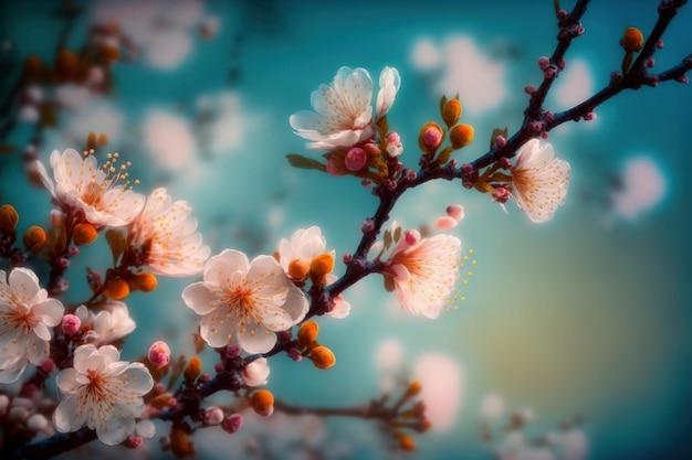 Floral flower spring abstract background of cherry blossom flower in spring