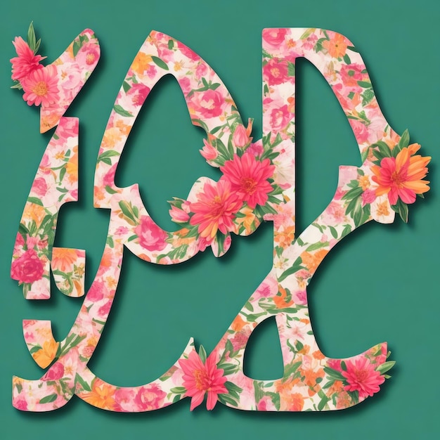 Фото Цветочный шрифт letter b с цветами на зеленом фоне