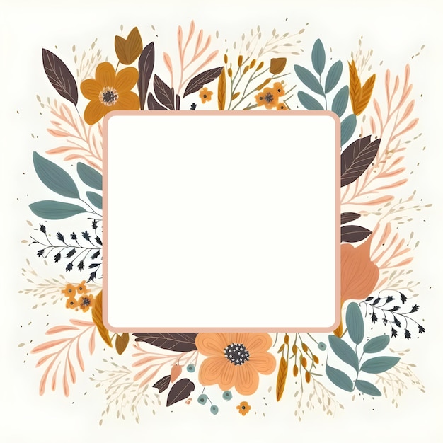 Floral Frame on Beige Background with Copy Space in Muted Earthy Color