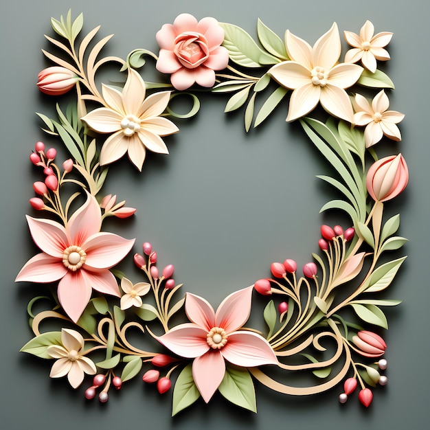 Photo a floral frame design with leaves and flowers