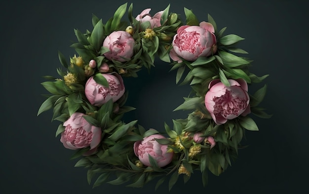 Floral frame from peony flower Generative AI