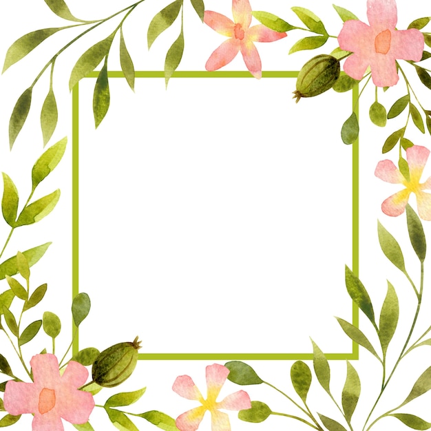 Floral frame grens kaart kopie ruimte aquarel bloemen laat vierkanten gevormd ontwerpelement