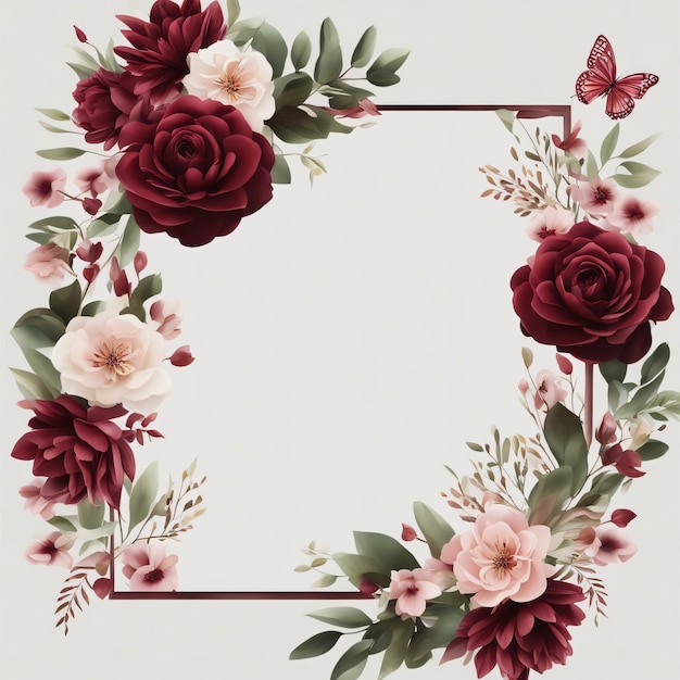 Photo floral frame red wedding invitation card