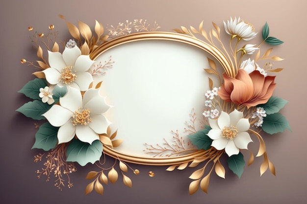 結婚式の装飾用花のフレーム ウェディング カード イラスト AI ジェネレーティブ