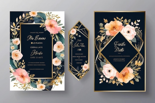 Photo floral frame for wedding invitation cards composition