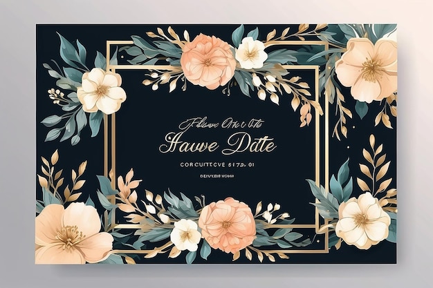 Photo floral frame for wedding invitation cards composition