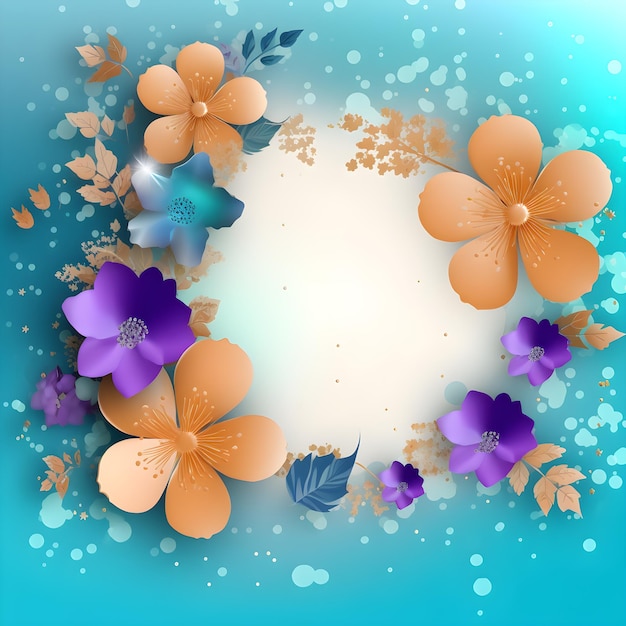 Foto cornice floreale con sfondo blu