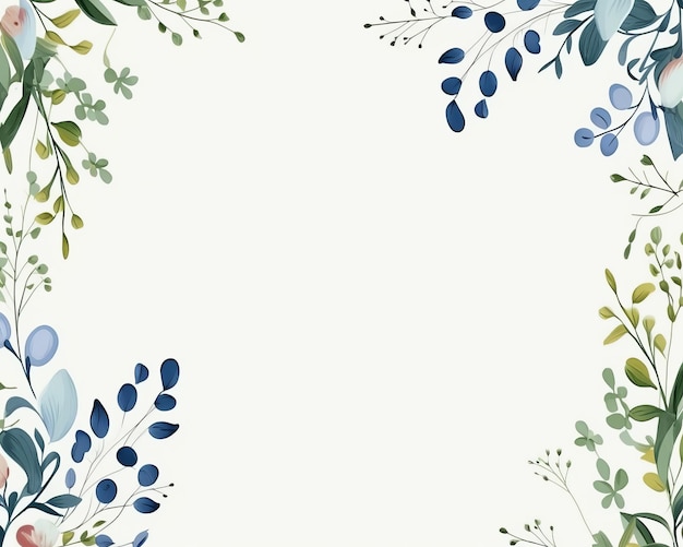 Photo a floral frame with blue and green leaves on a white background