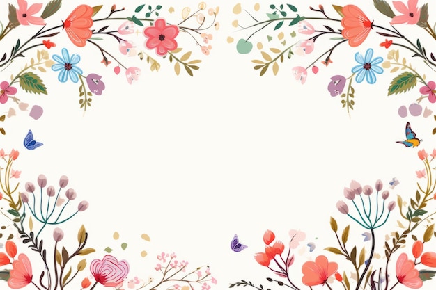 floral frame with butterflies and flowers on a white background