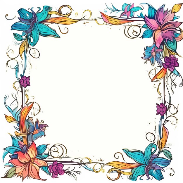 Photo a floral frame with colorful flowers on a white background